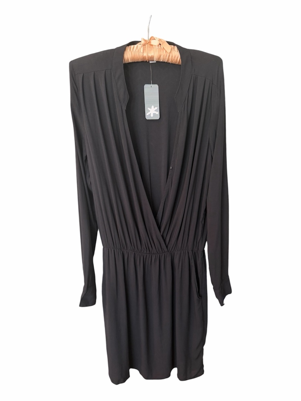 NWT Splendid Black Rayon Voile Drape Long Sleeve Dress Size L